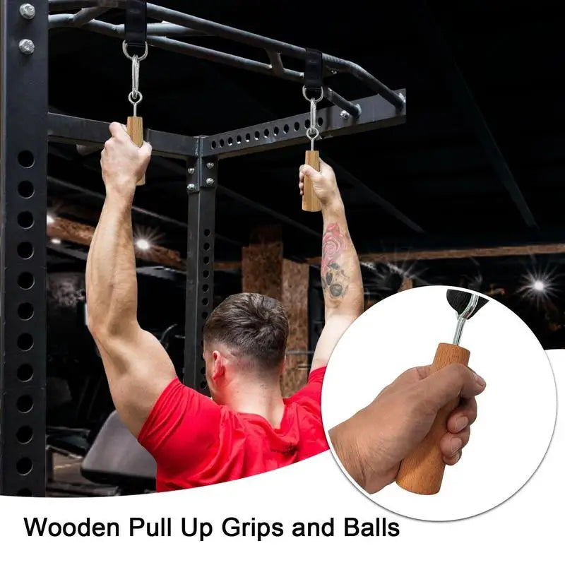 Wooden Handle Pull up Ball Grip Finger Strengthener Exerciser Arm Muscle Strength Workout Rock Climbing Bouldering Training Tool