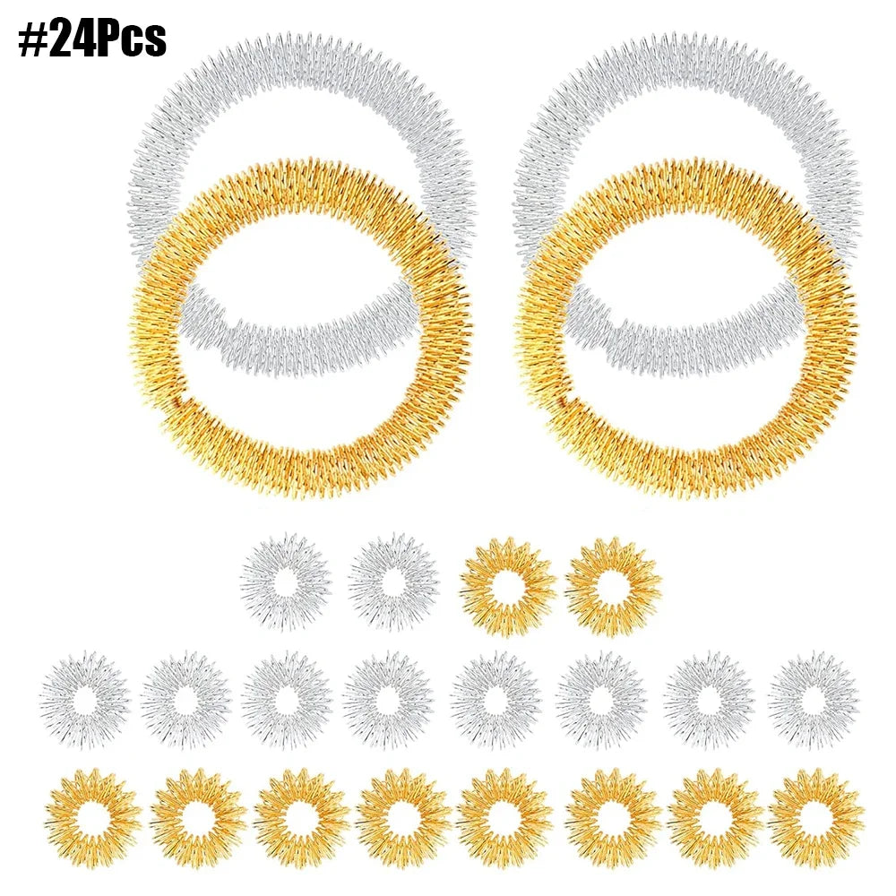 12/24Pcs Acupressure Rings and Bracelets Massagers Set Spiky Sensory Finger Rings for Finger and Hand Wrist Massage Pain Relief