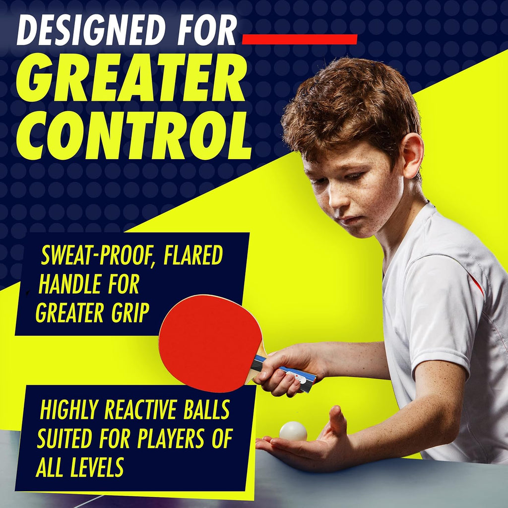 Ping Pong Paddles Set - Table Tennis Rackets and Balls, Retractable Net with Posts and Storage Case - Pingpong Paddle and Game Table Accessories
