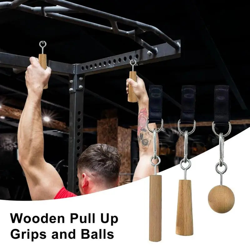 Wooden Handle Pull up Ball Grip Finger Strengthener Exerciser Arm Muscle Strength Workout Rock Climbing Bouldering Training Tool